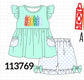 Mint Crayon Applique Ruffle Shorts Set