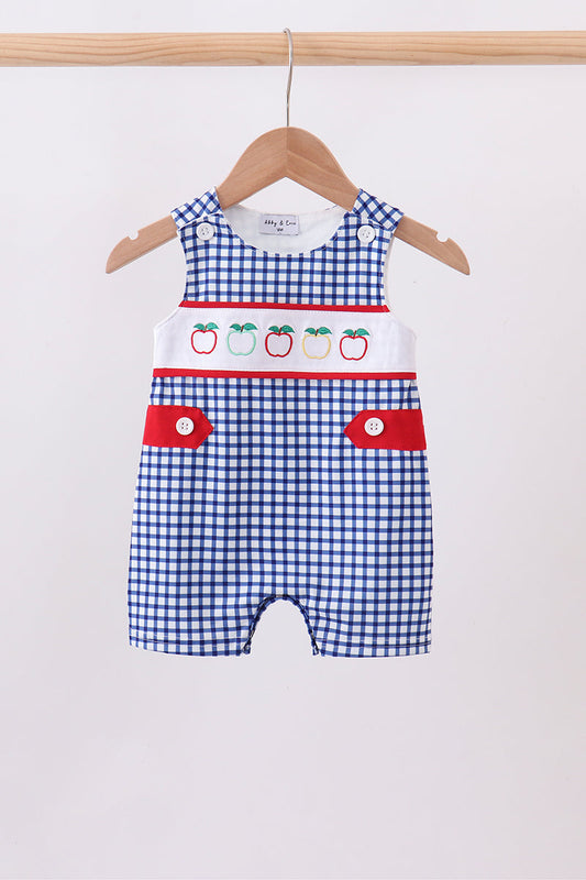 Navy Apple Embroidered Gingham Jon Jon