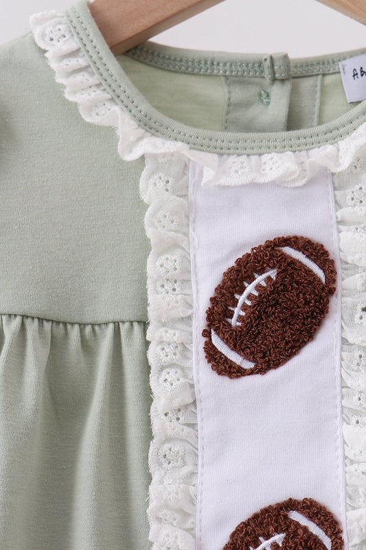 Green football french knot gingham bloomer set