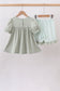 Green football french knot gingham ruffle shorts set