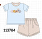 Blue Puppy Ball Embroidered Stripe Shorts Set