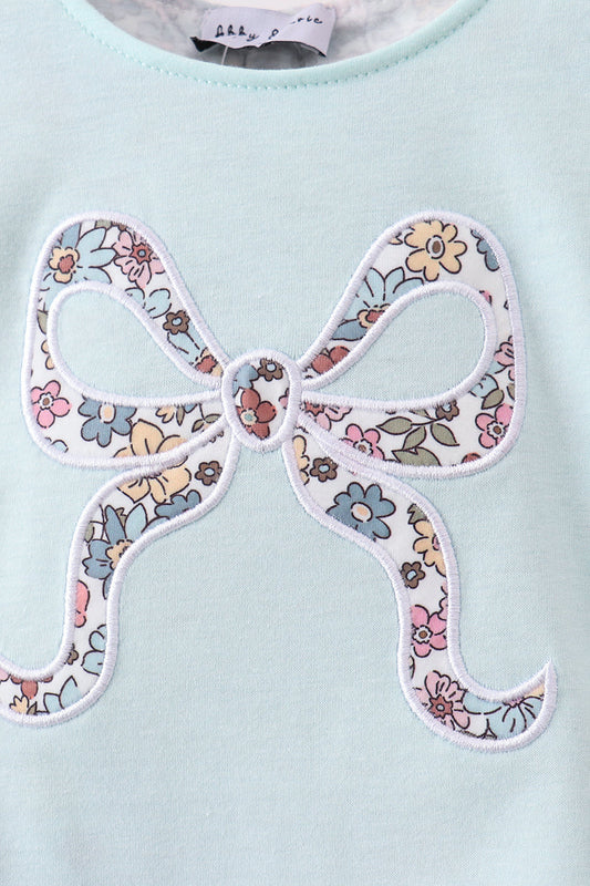 Blue Floral Bow Applique Bubble
