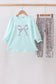 Blue Floral Bow Applique Pants Set