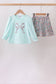 Blue Floral Bow Applique Skorts Set