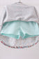 Blue Floral Bow Applique Skorts Set