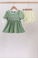 Sage collar smocked lace bloomer set