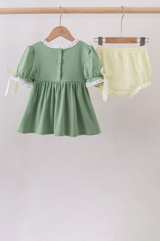 Sage collar smocked lace bloomer set