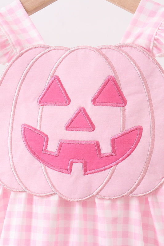 Pink Jack-O-Lantern Applique Ruffle Gingham Bubble