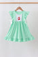Green character embroidery ruffle dress