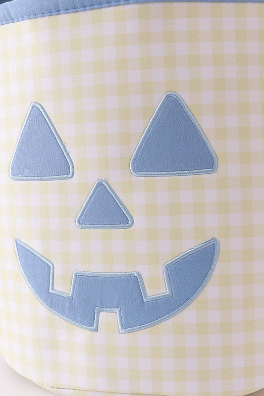 Yellow Pumpkin Applique Gingham Basket