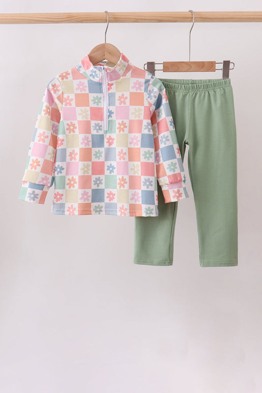 Pastel Daisy Checkerboard Jogger Set