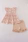 Beige french knot ruffle shorts set