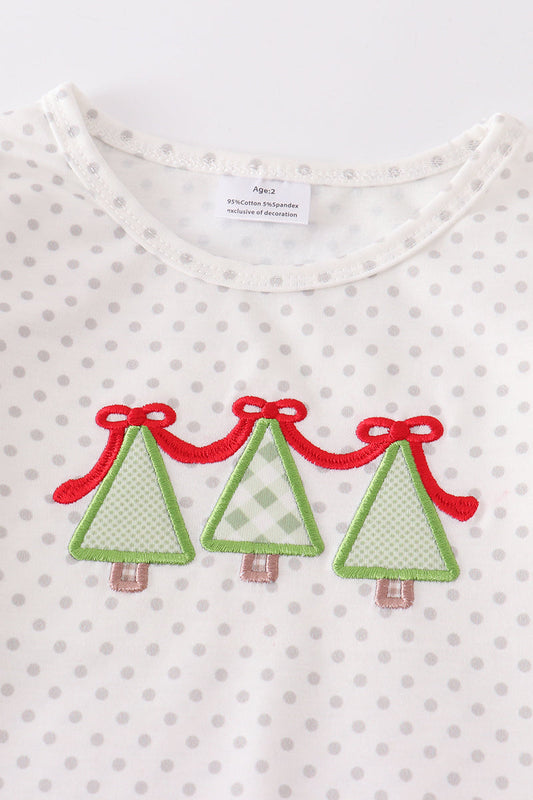 Red christmas tree applique girl set