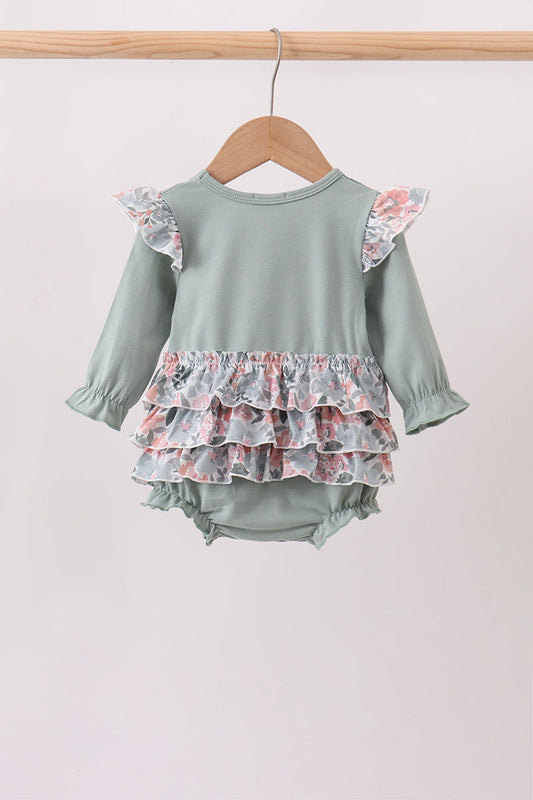Sage Floral Pumpkin Applique Ruffle Bubble