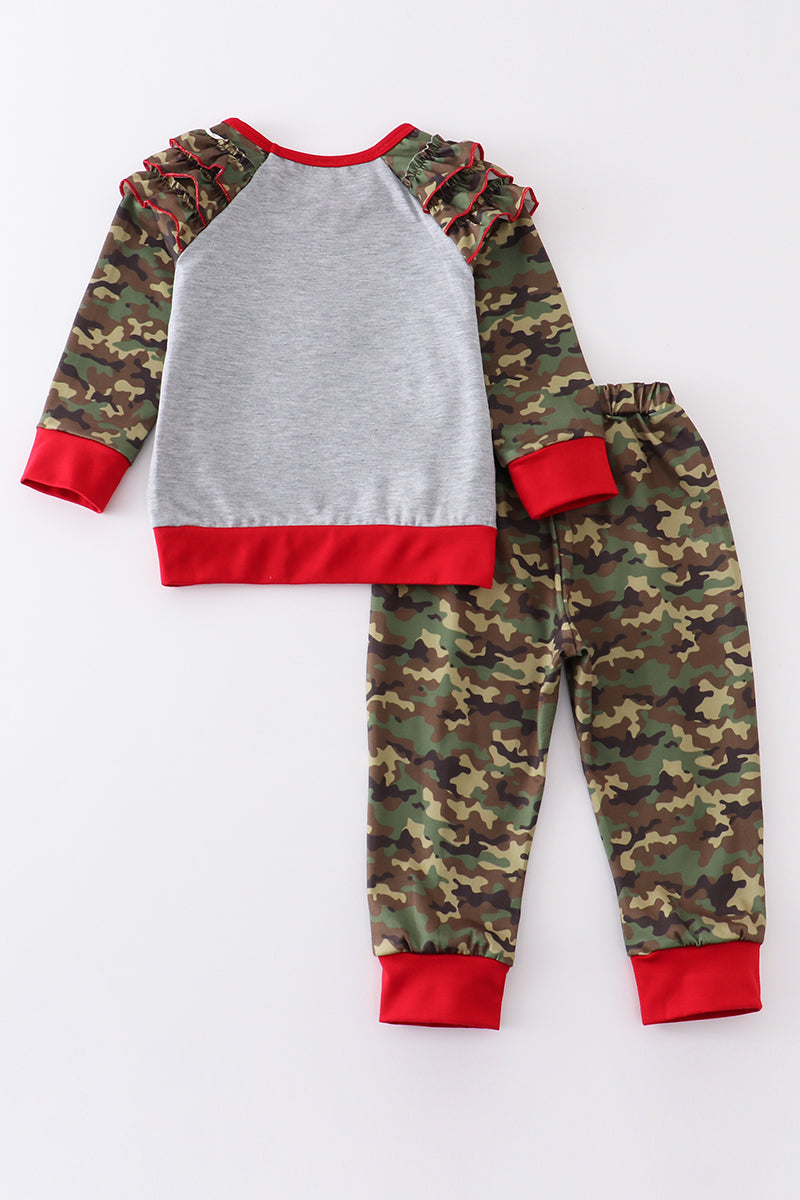 Camouflage print deer applique girl set