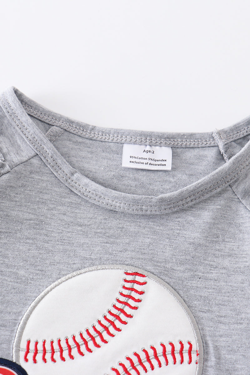 Grey baseball applique ruffle girl set