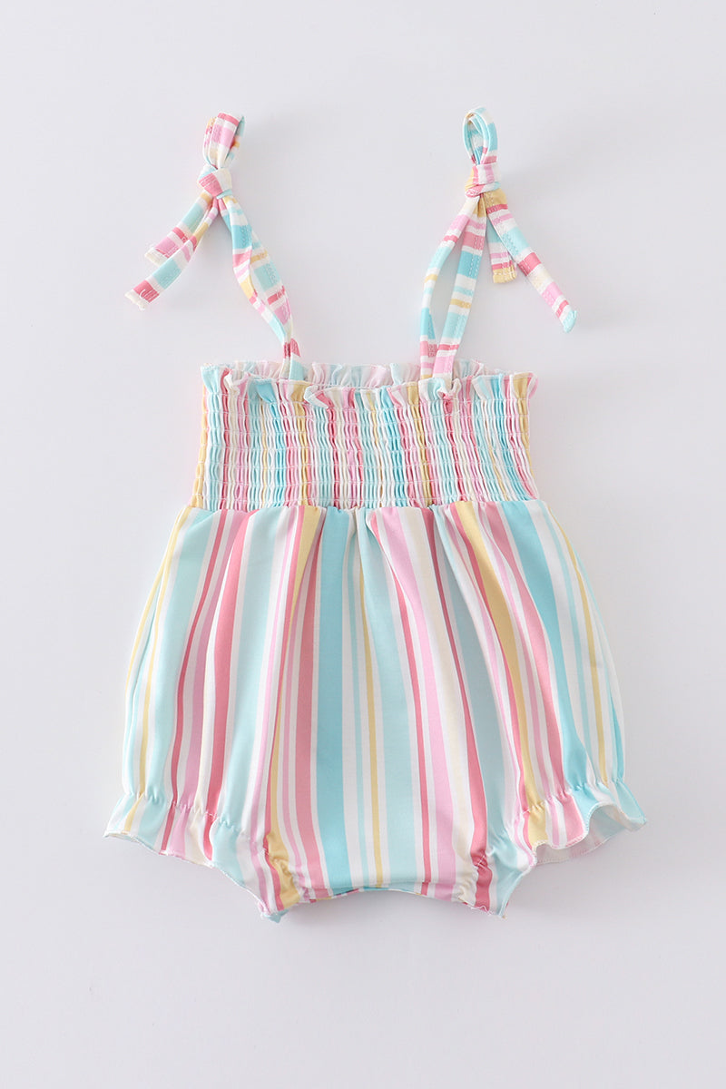 Pink stripe smocked strap girl bubble