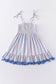 Blue stripe smocked strap dress