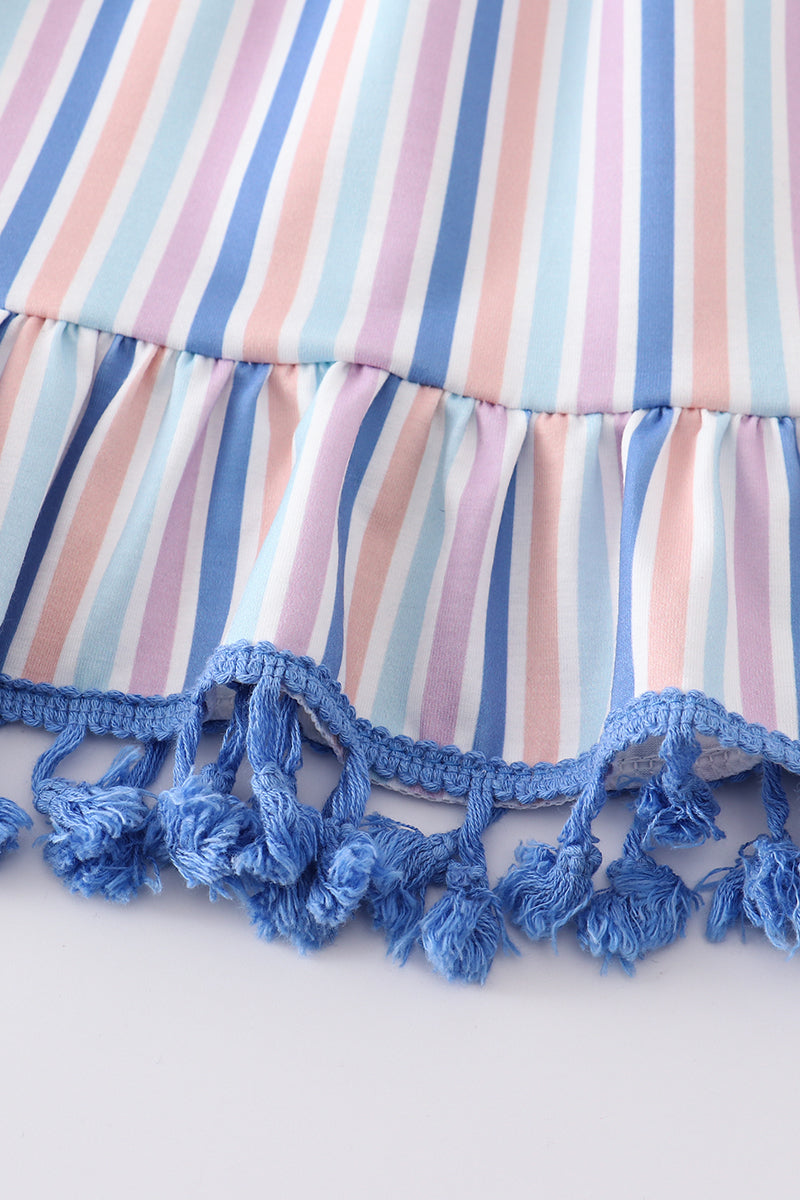 Blue stripe smocked strap dress