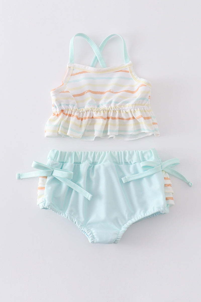 Multicolored stripe two piece girl swimsuit