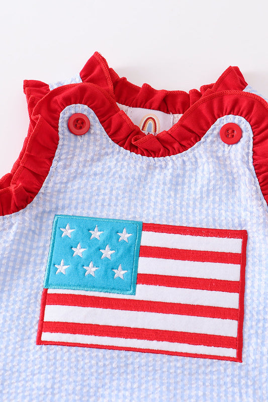 Patriotic flag applique seersucker girl set