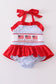 Patriotic flag embroidery smocked seersucker one-piece girl swimsuit