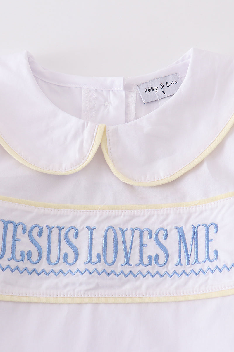 Easter seersucker Jesus loves me embroidery boy set