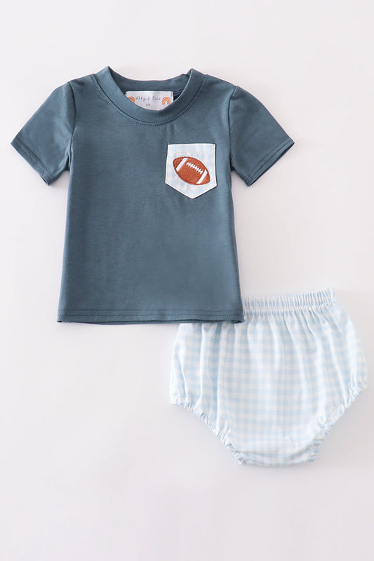 Blue football embroidery baby set