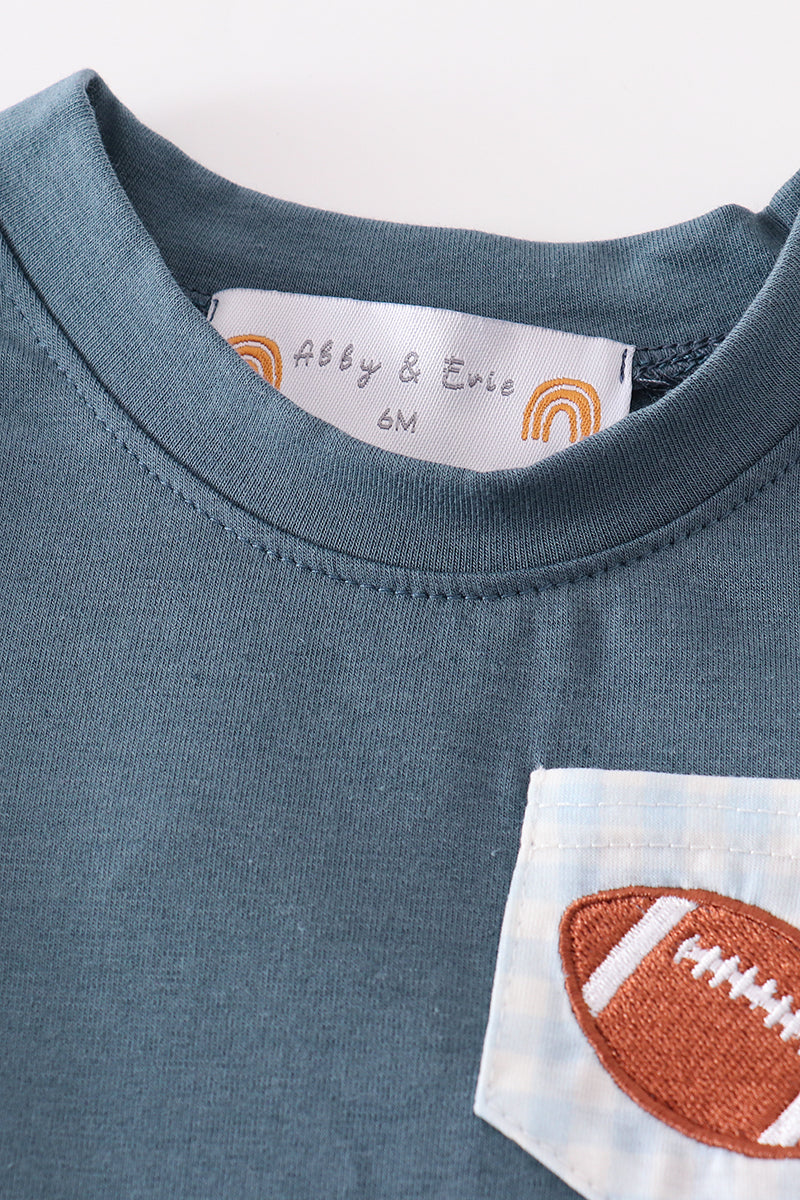 Blue football embroidery baby set