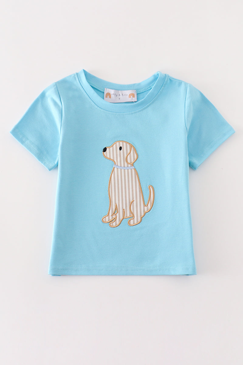 Blue puppy applique boy top