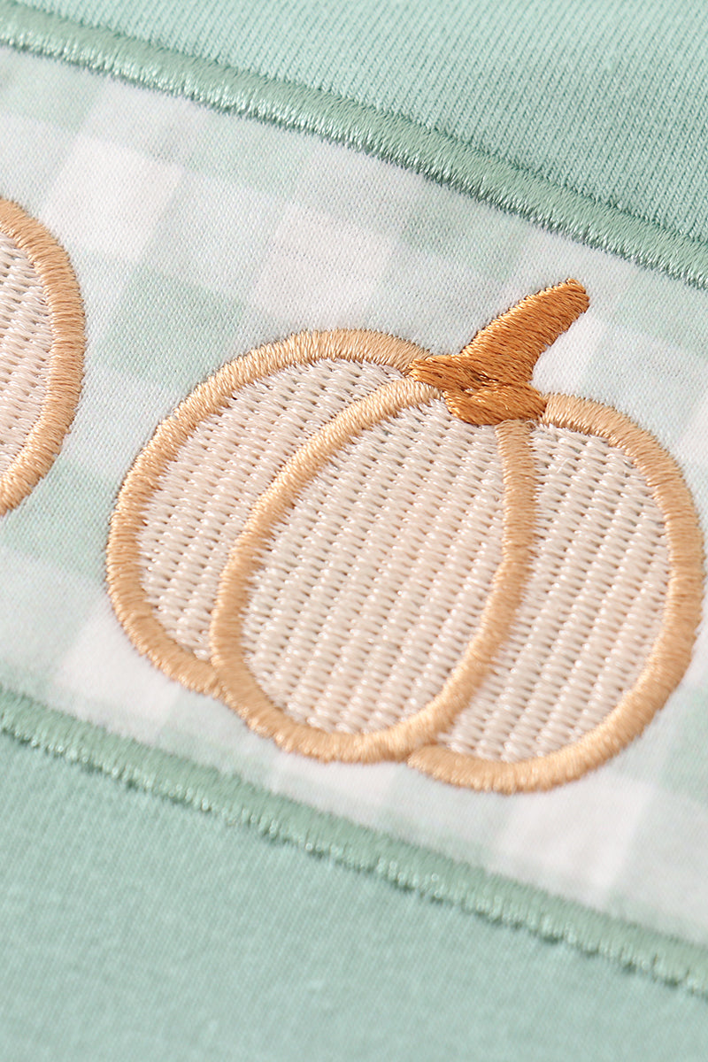 Green gingham pumpkin embroidery boy set