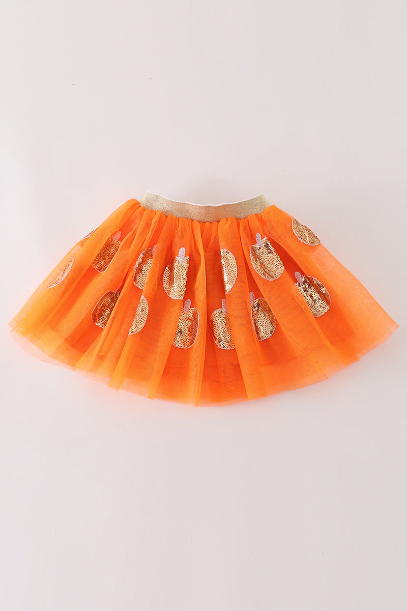 Orange pumpkin sequin tutu skirt