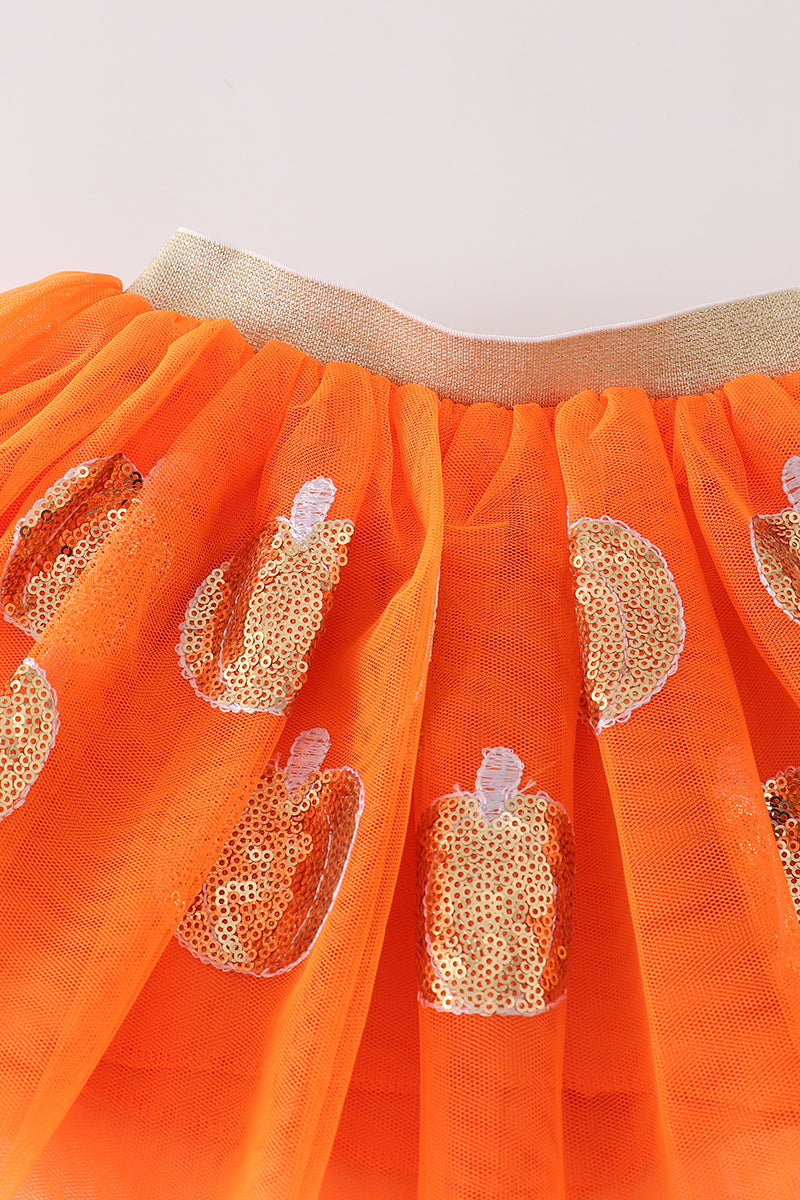 Orange pumpkin sequin tutu skirt