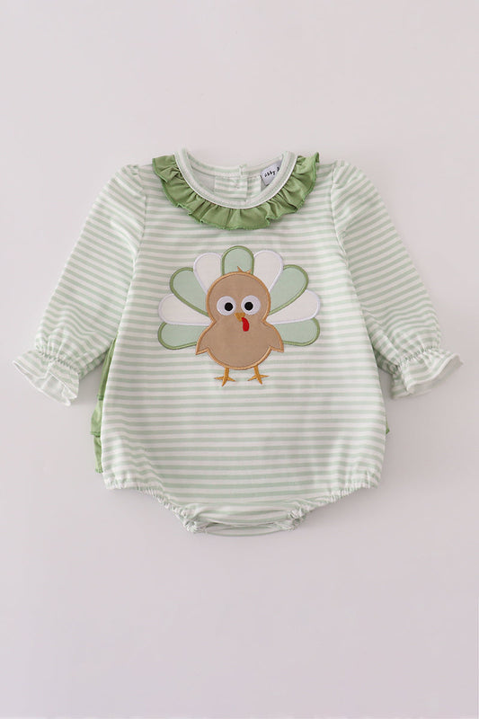 Sage turkey applique stripe ruffle bubble