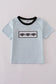 Blue Halloween spider embroidery stripe top