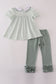 Sage stripe french knot ruffle pants set