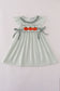 Sage stripe french knot ruffle dress