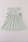 Sage stripe french knot ruffle dress