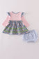 Blue floral pumpkin embroidery ruffle bloomer set