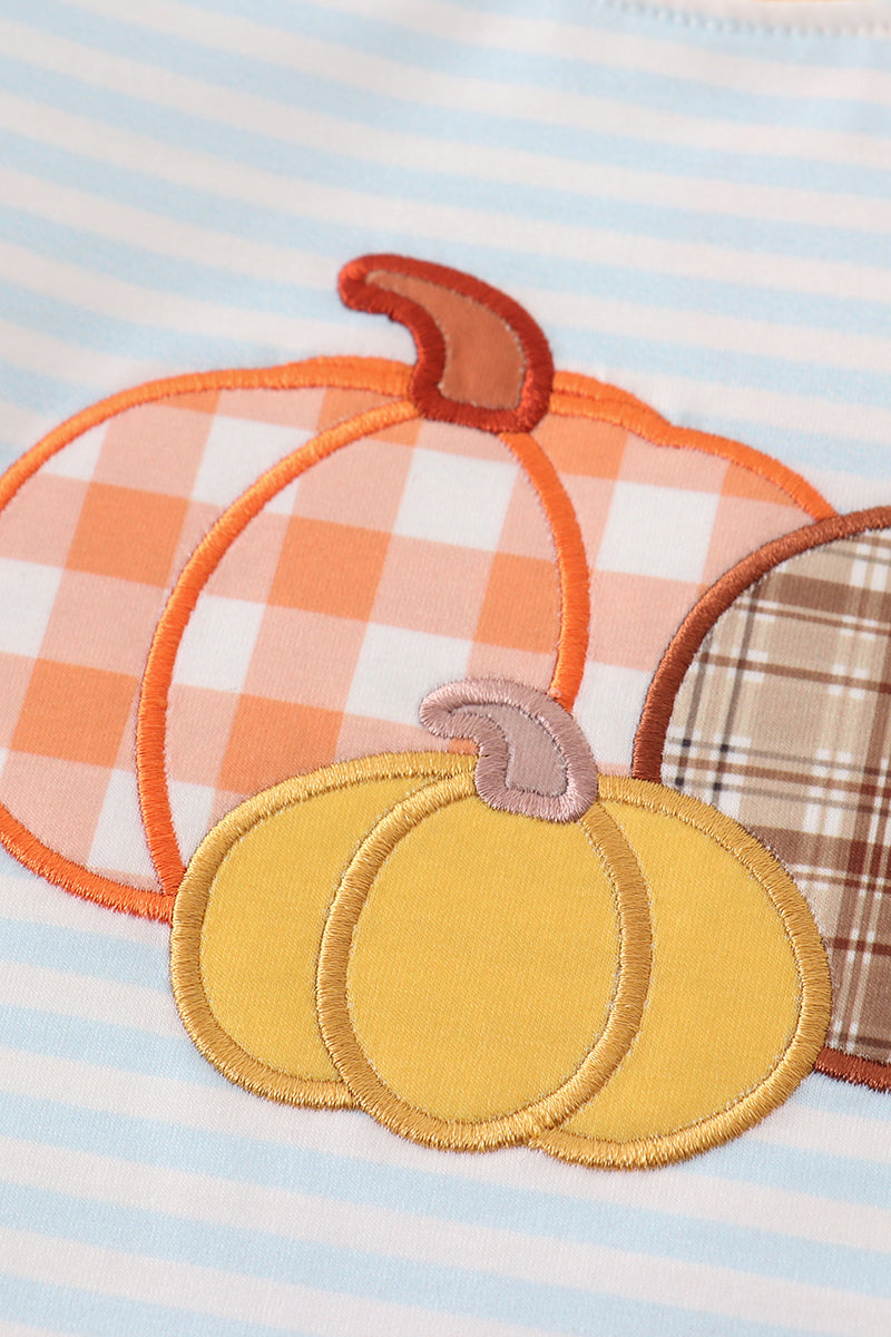 Blue stripe pumpkin applique boy set