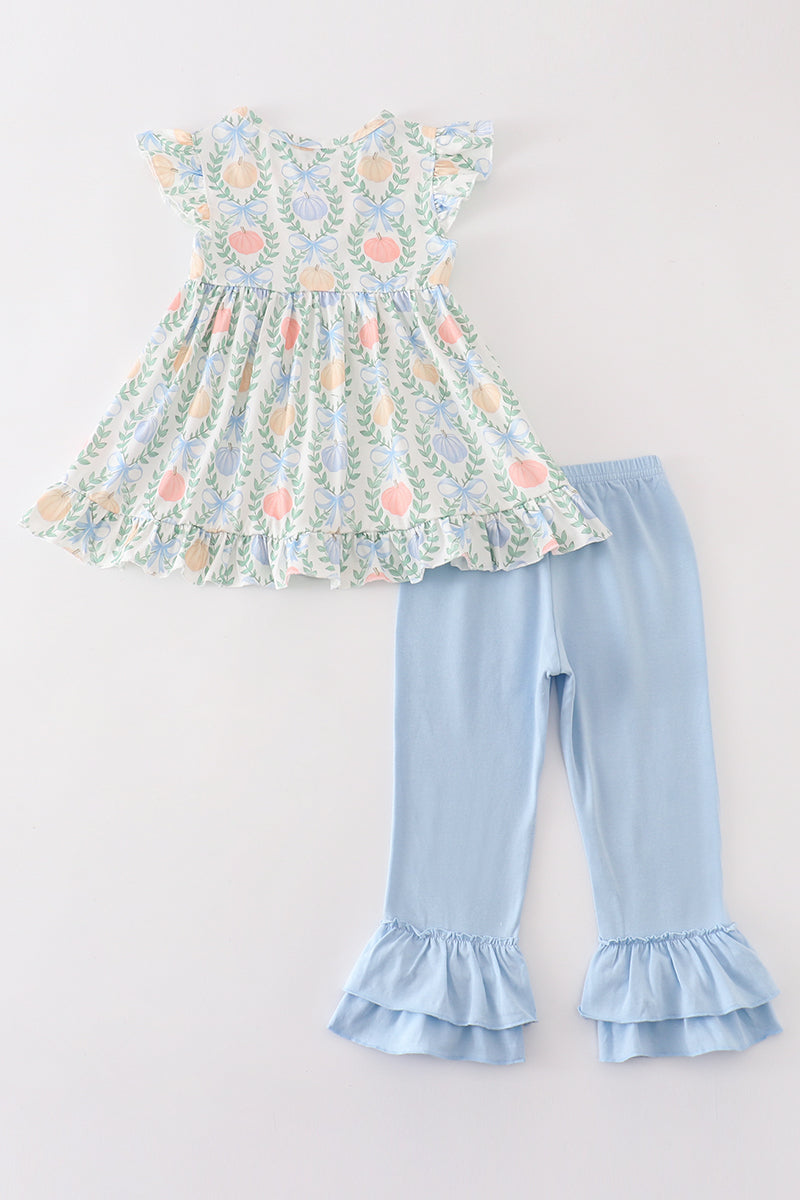 Blue pumpkin embroidery girl set