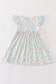 Blue pumpkin embroidery ruffle dress