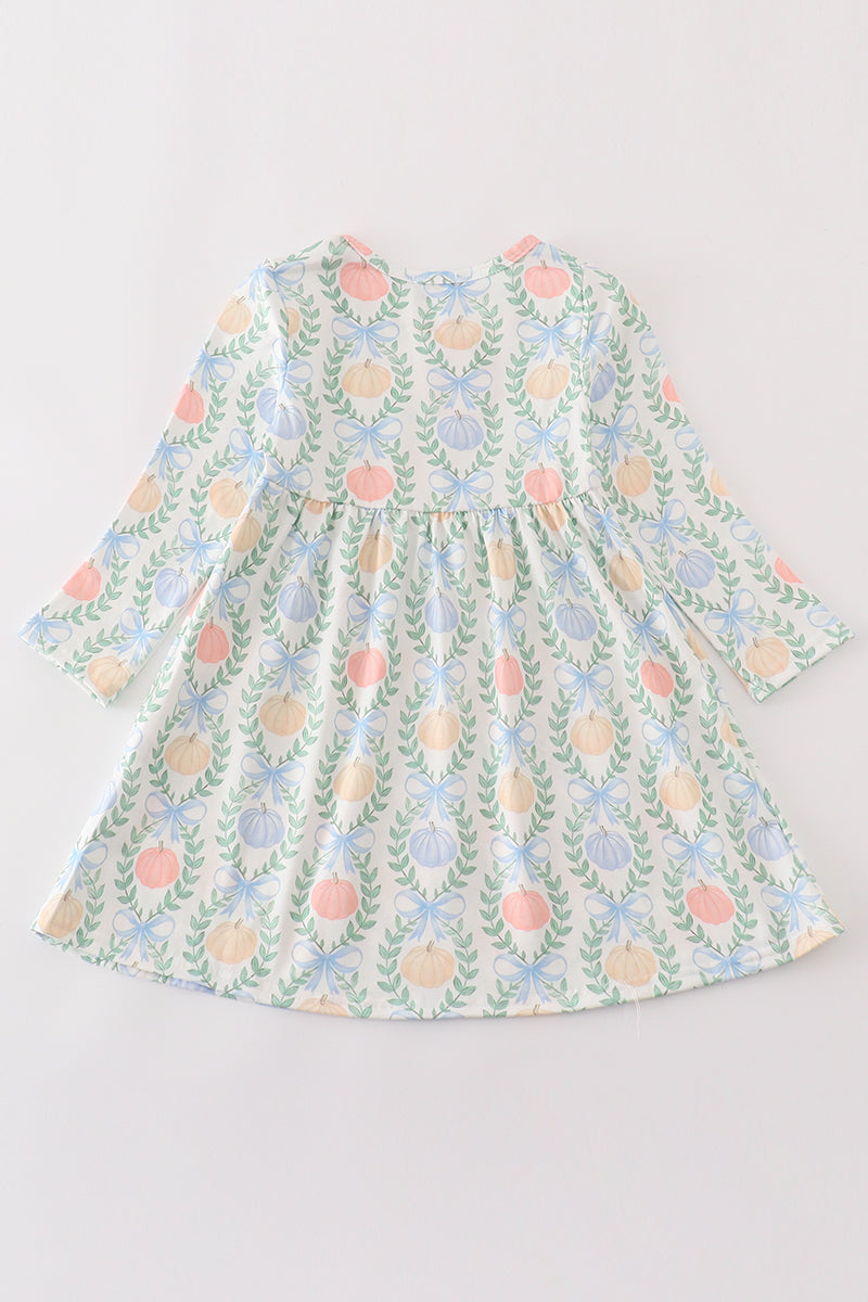 Blue pumpkin print girl dress