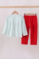 Blue reindeer applique stripe pants set