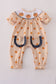 Khaki embroidery smocked romper