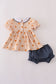 Khaki embroidery smocked bloomer set