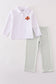 Sage turkey embroidery gingham boy pants set