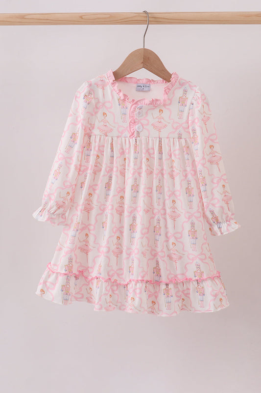Pink nutcracker print ruffle gown