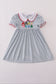 Blue princess embroidery stripe dress