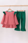 Red stripe santa milk biscuit french knot ruffle pants set